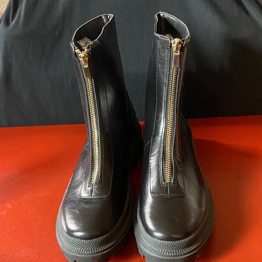Black Leather Zip-Up Boots